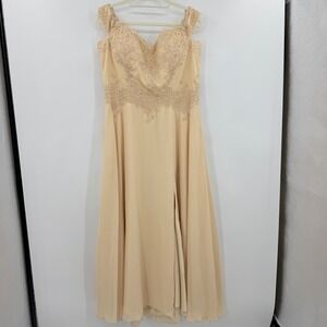 Let's Fashion‎ Champagne Lace Corset Back Maxi Formal Evening Gown 7357 3XL